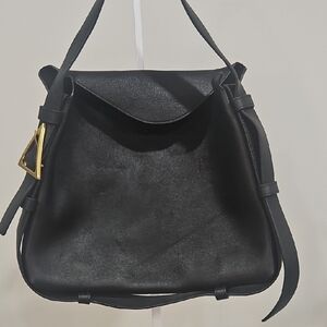 Bottega Veneta Black Leather Shoulder Bag with Gold-Tone Buckle